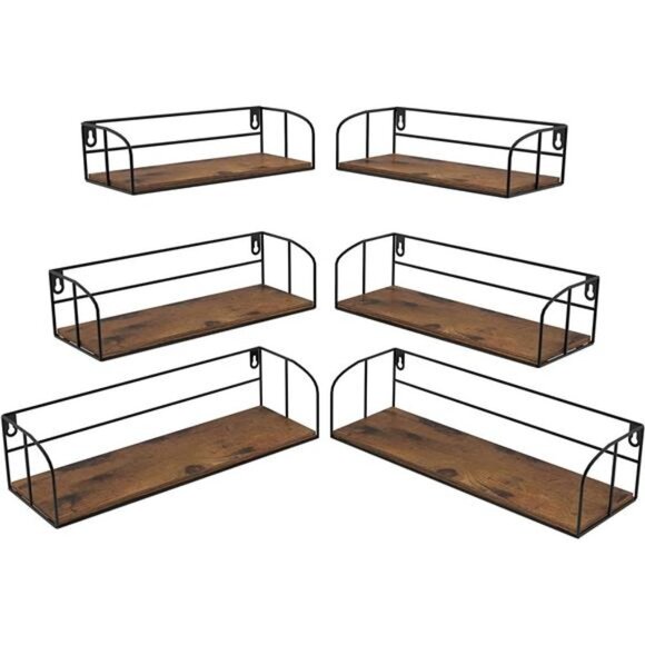 6 Pack Floating Shelves for Wall Mounted, Bulk Rustic Hanging Storage Wall Shelf - Picture 1 of 6